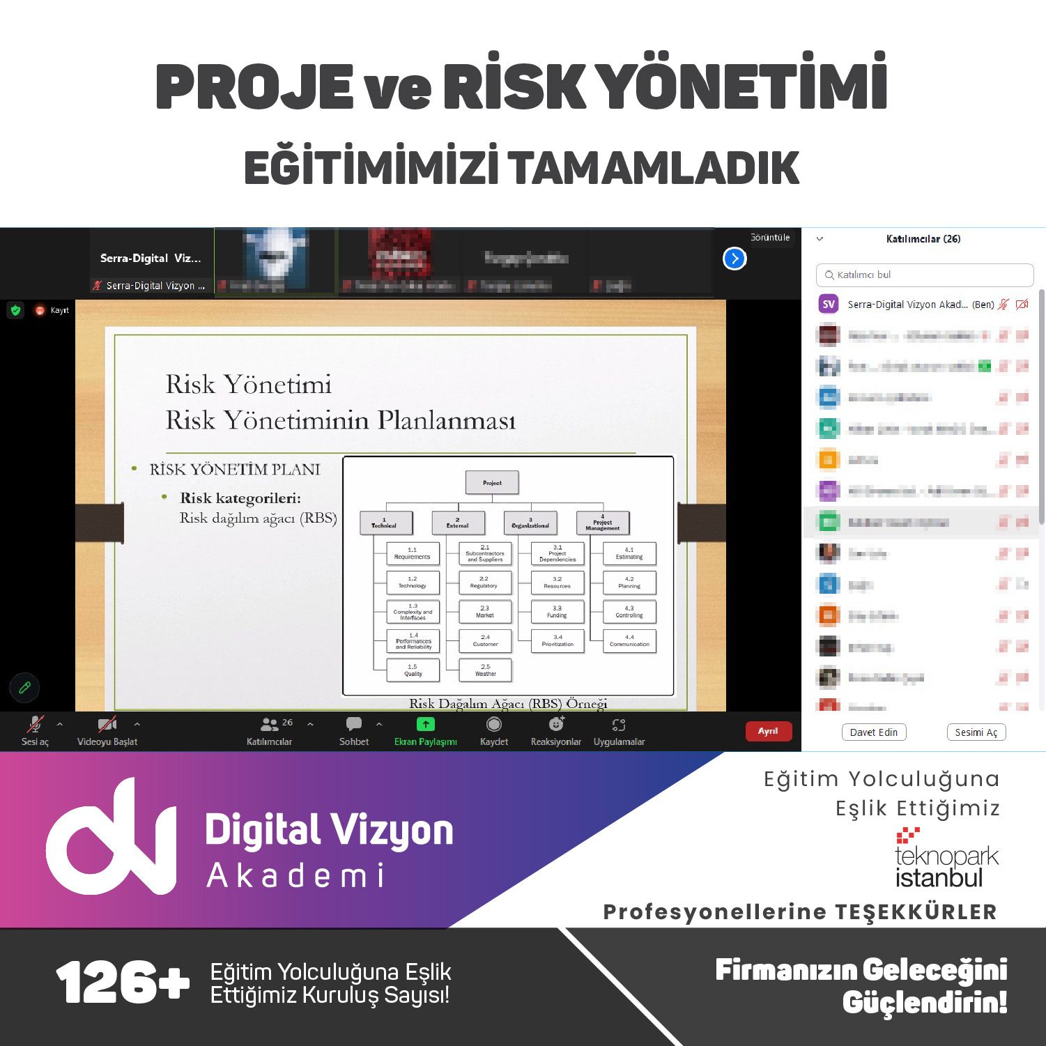 Proje ve Risk Yönetimi eğitimi — Teknopark İstanbul eğitimi